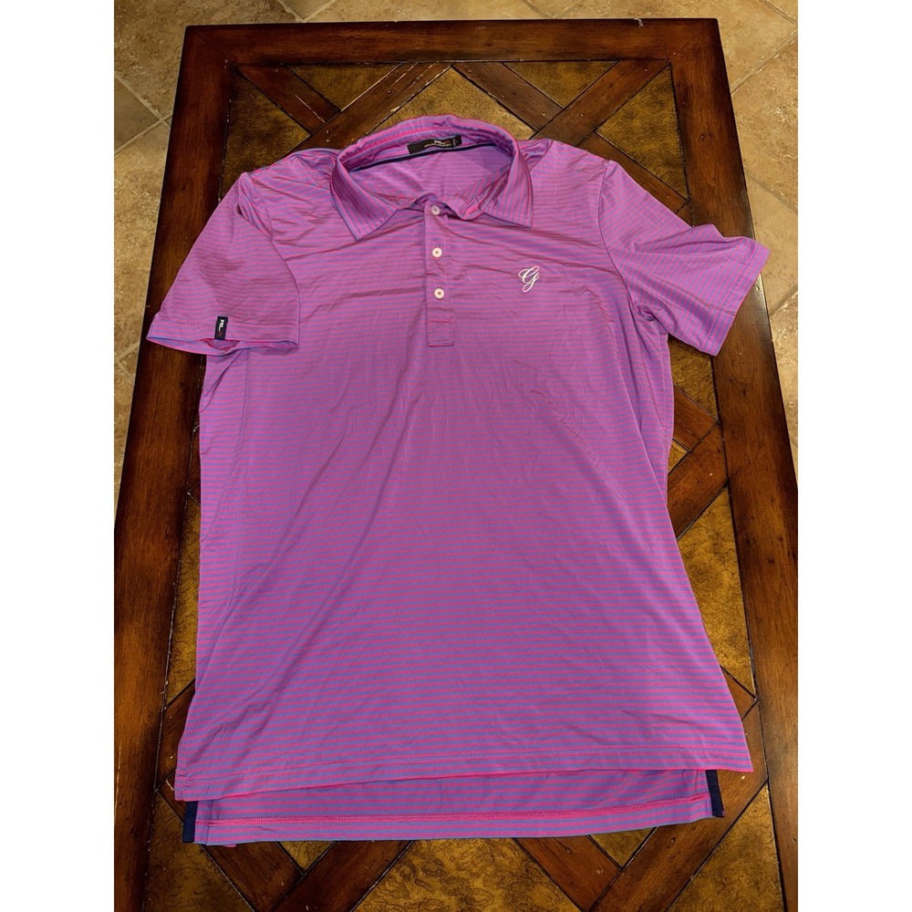 RLX Ralph Lauren Performance Large Polo Shirt Pink‎ Blue Stripped Golf  Stretch